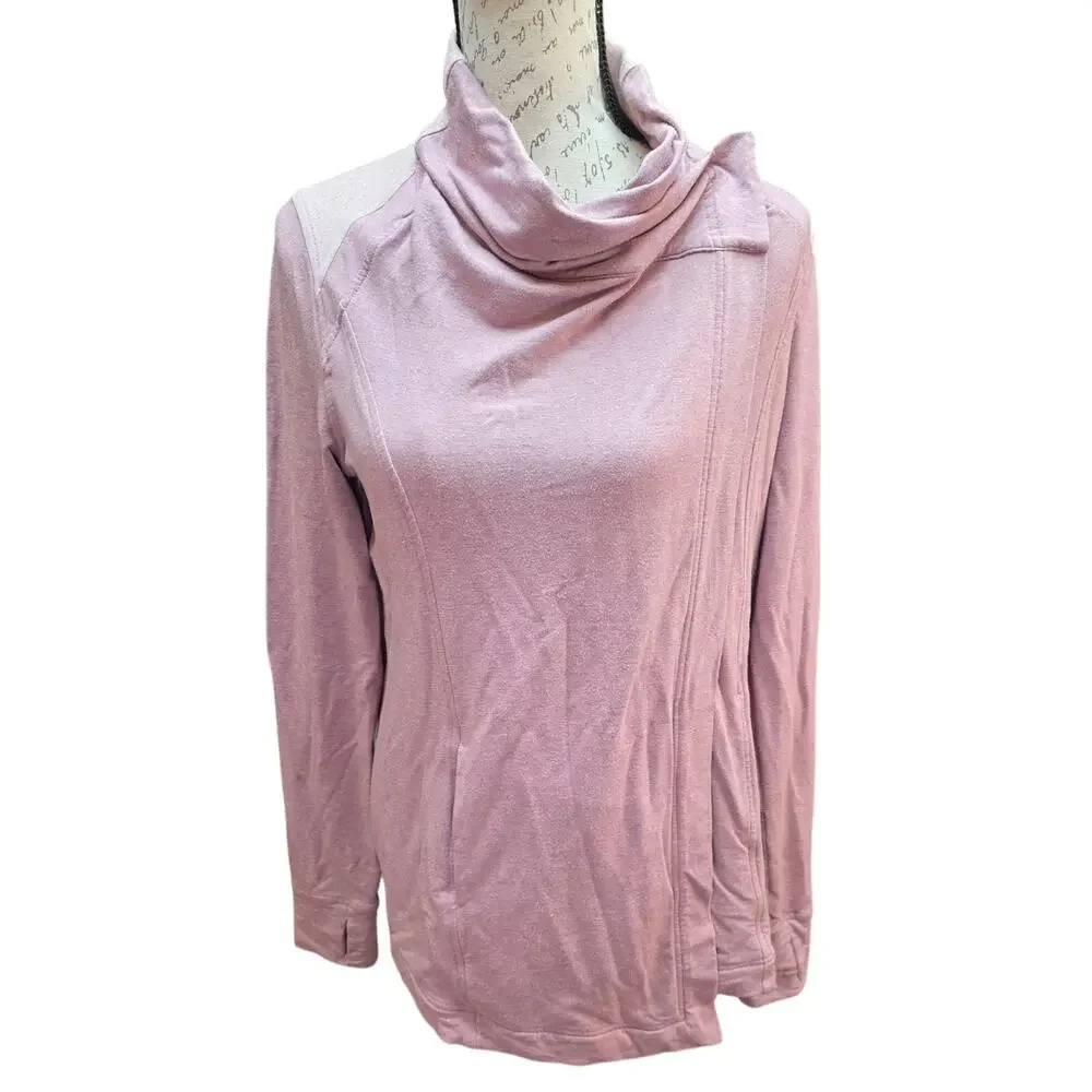 Lululemon Coast Wrap‎ Jacket Size 8 Chalky Rose Funnel Neck Cacoon Wrap Casual